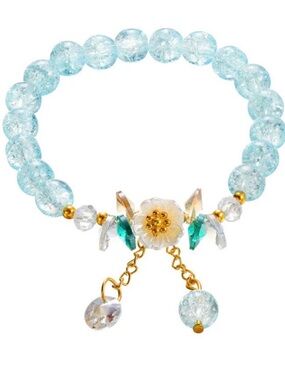 Buddha Stones Simple Design Flower Charm Glass Bead Bracelet